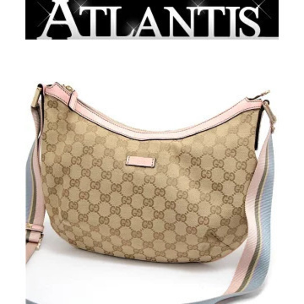 Gucci Shoulder Bag GG Canvas Leather Beige Pink